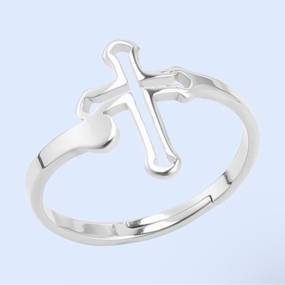 Silver Cross Ring, Adjustable - Picture 1 of 4